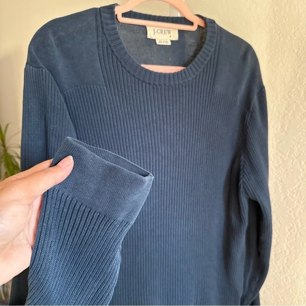 J.Crew Sweater Men's 100% Cotton Ribbed Knit Navy Blue Size M Long Sleeve Y2K